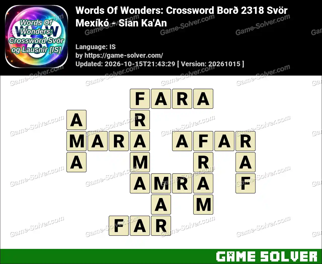 Words Of Wonders: Crossword Borð 2318 Svör – Mexíkó – Sian Ka’An